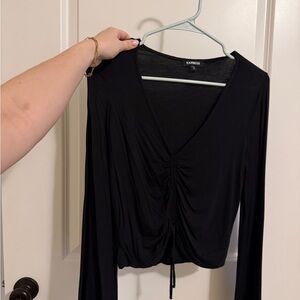 Express Black Ruched Long Sleeve Top